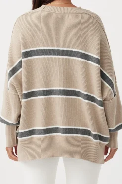 ARCAA Harper Stripe Sweater - Taupe, Cream & Dark Grey Marle