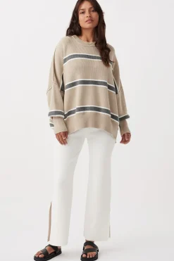 ARCAA Harper Stripe Sweater - Taupe, Cream & Dark Grey Marle