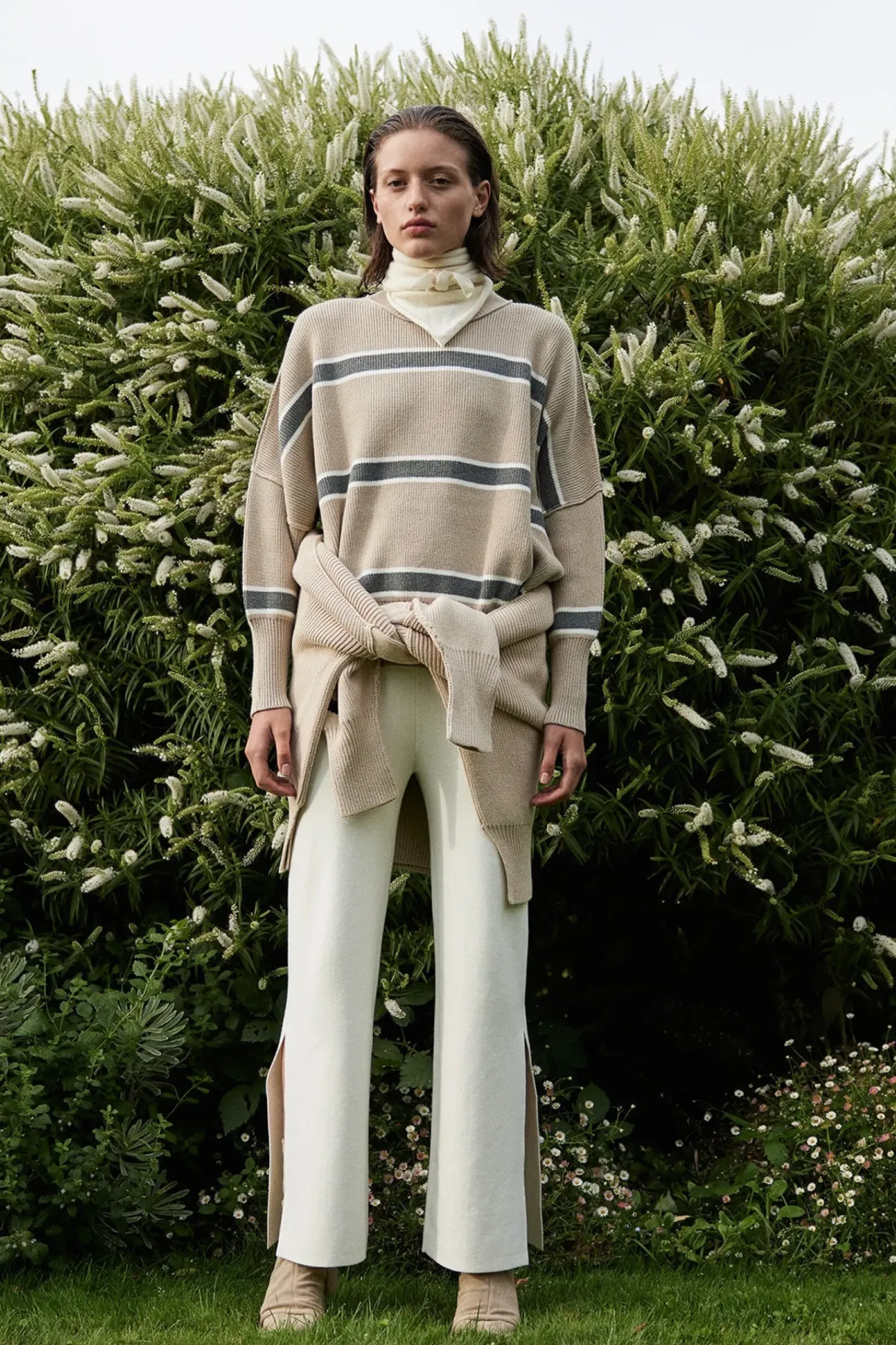 ARCAA Harper Stripe Sweater - Taupe, Cream & Dark Grey Marle