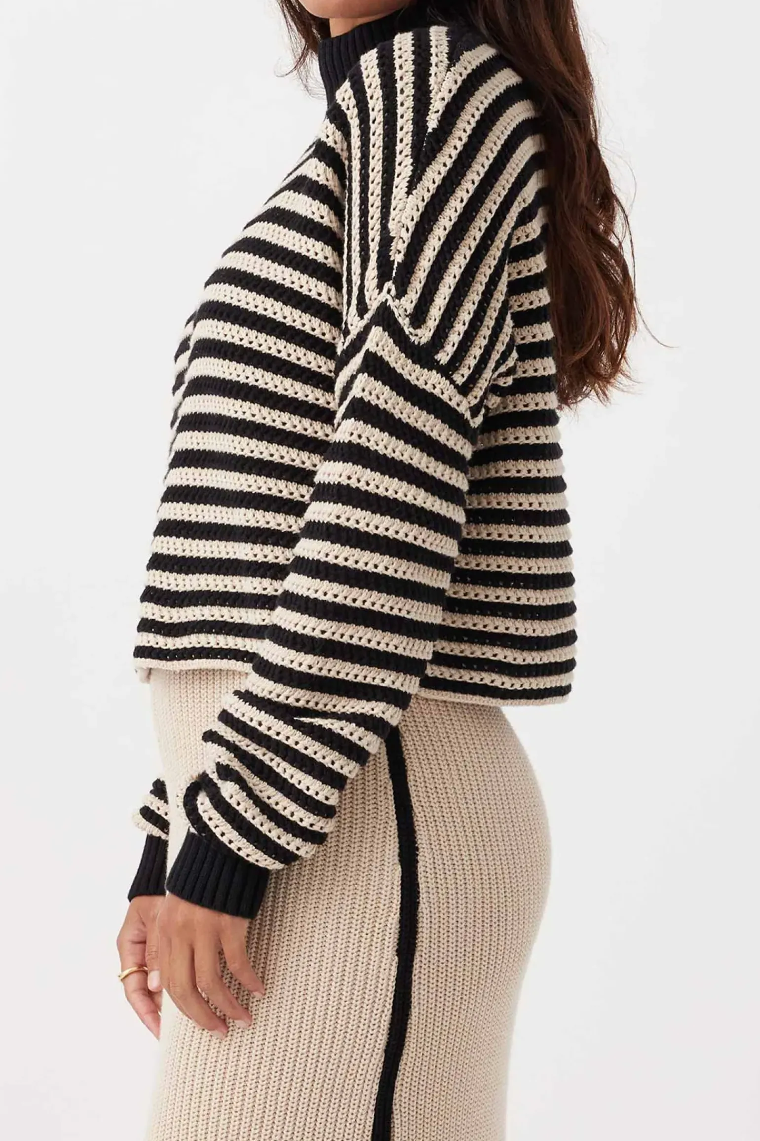 ARCAA June Cropped Sweater - Sand & Black