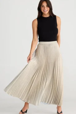 Brave & True Alias Pleated Skirt - Champagne