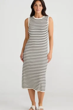 Brave & True Squad Dress - Ecru with Black Stripe