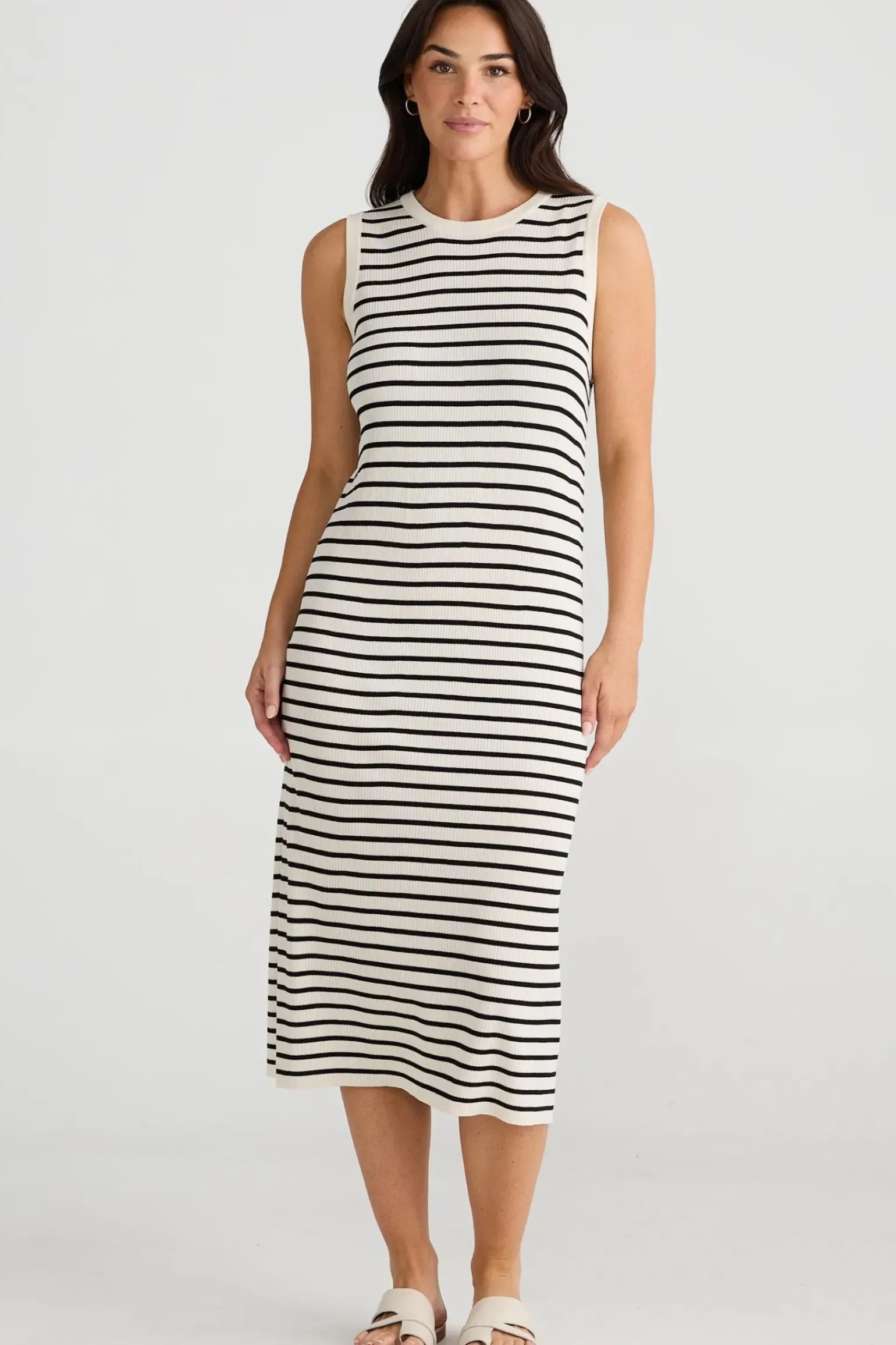 Brave & True Squad Dress - Ecru with Black Stripe