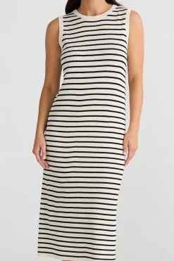 Brave & True Squad Dress - Ecru with Black Stripe