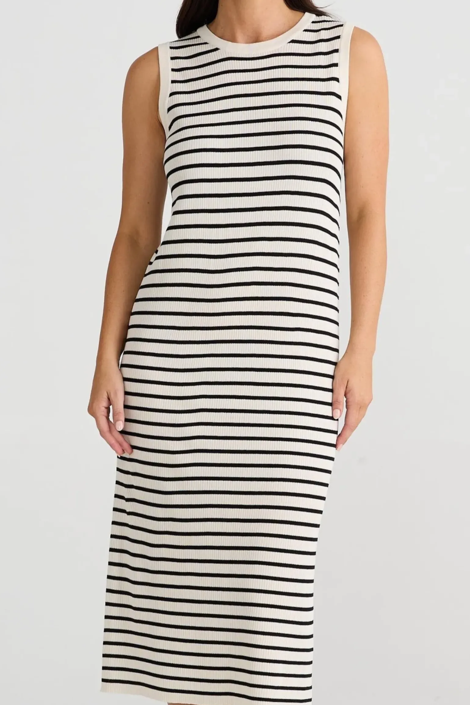 Brave & True Squad Dress - Ecru with Black Stripe