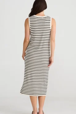 Brave & True Squad Dress - Ecru with Black Stripe