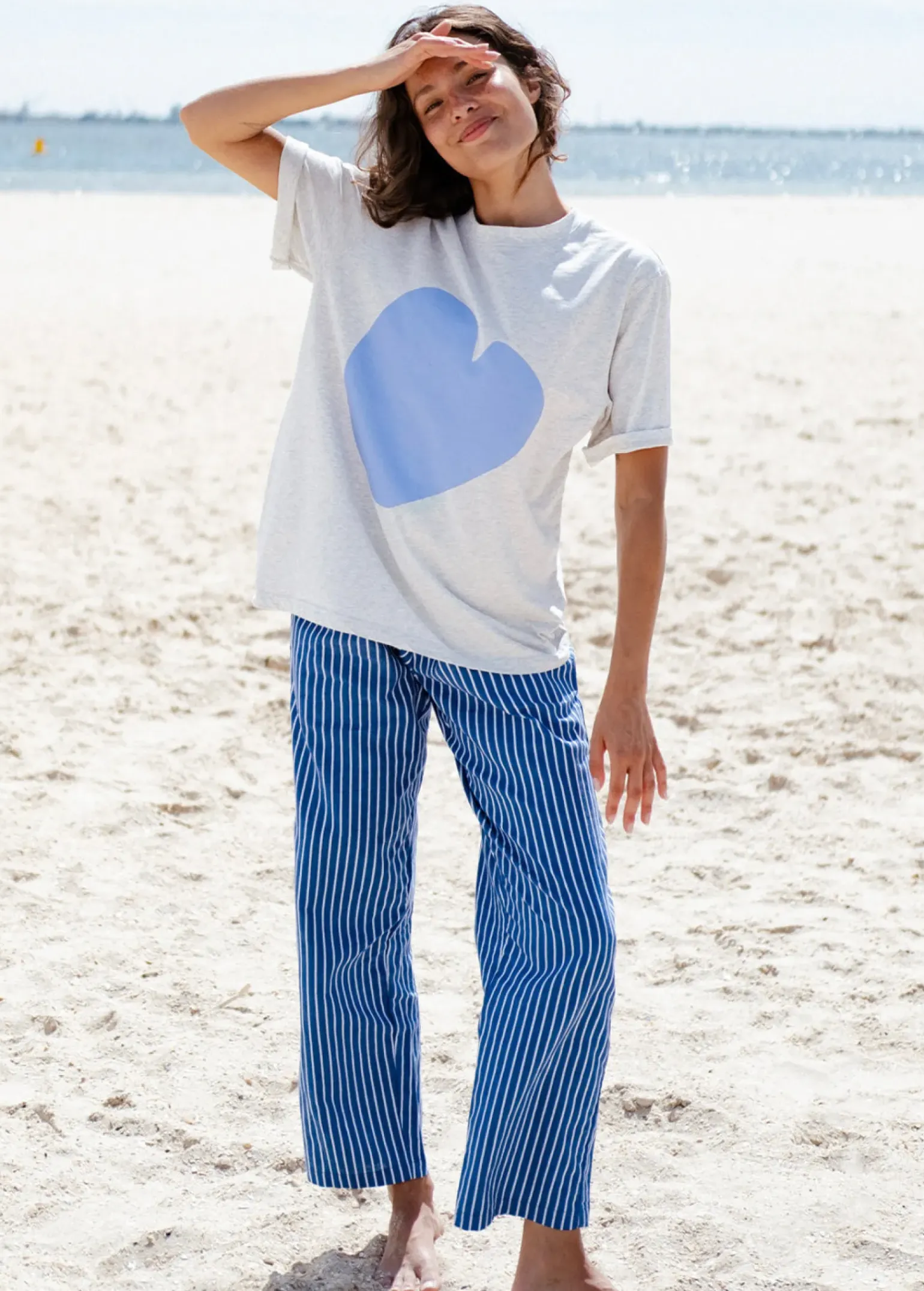 Cartel & Willow Cornflower Heart Tee - Marle/Cornflower