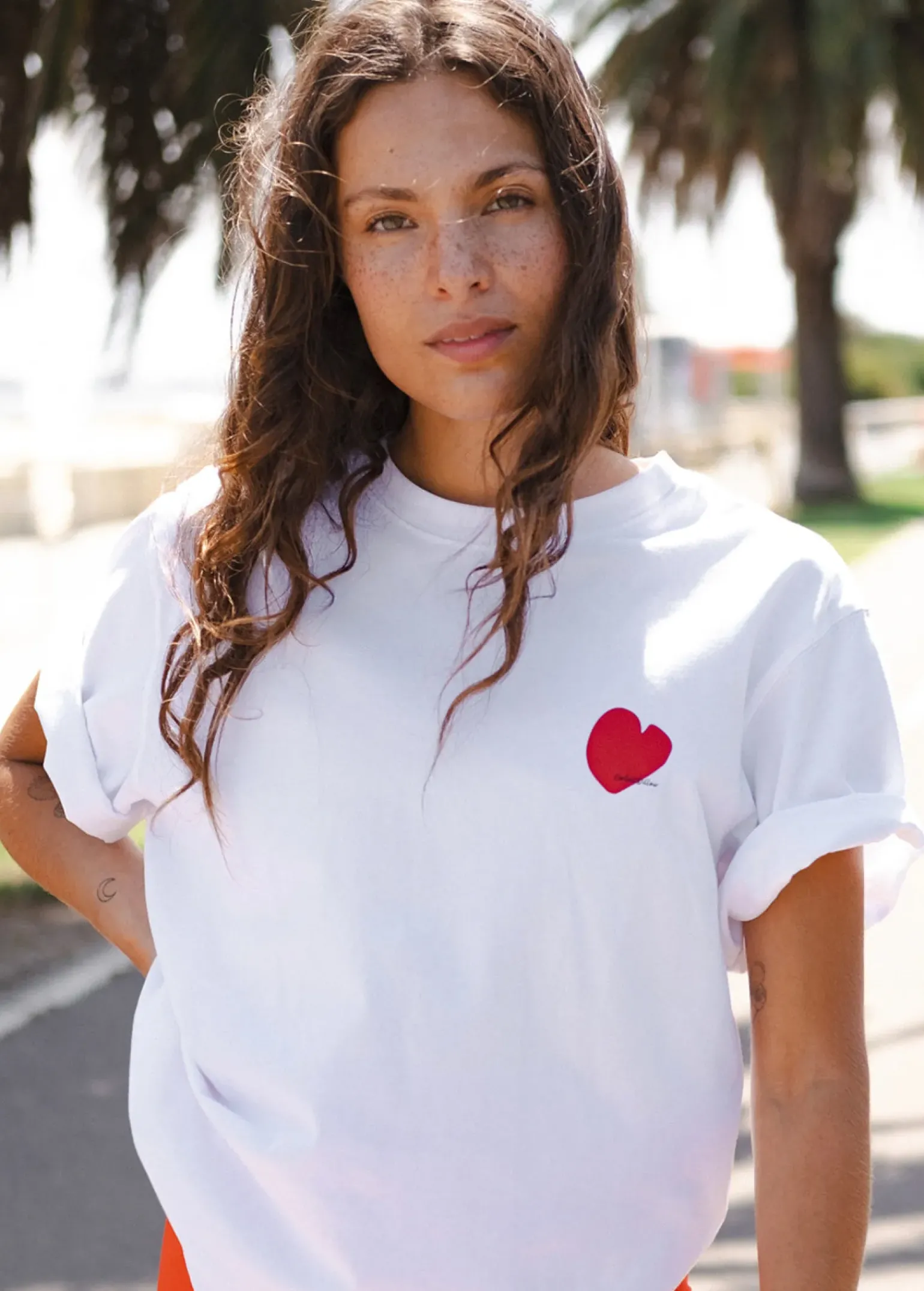 Cartel & Willow Mini Heart Tee - White/Deep Red