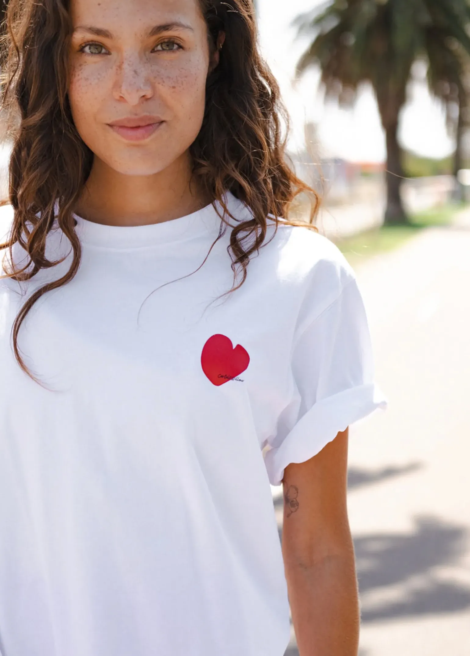Cartel & Willow Mini Heart Tee - White/Deep Red