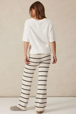 Ceres Life Bootleg Knit Pant - Ecru/Navy Stripe