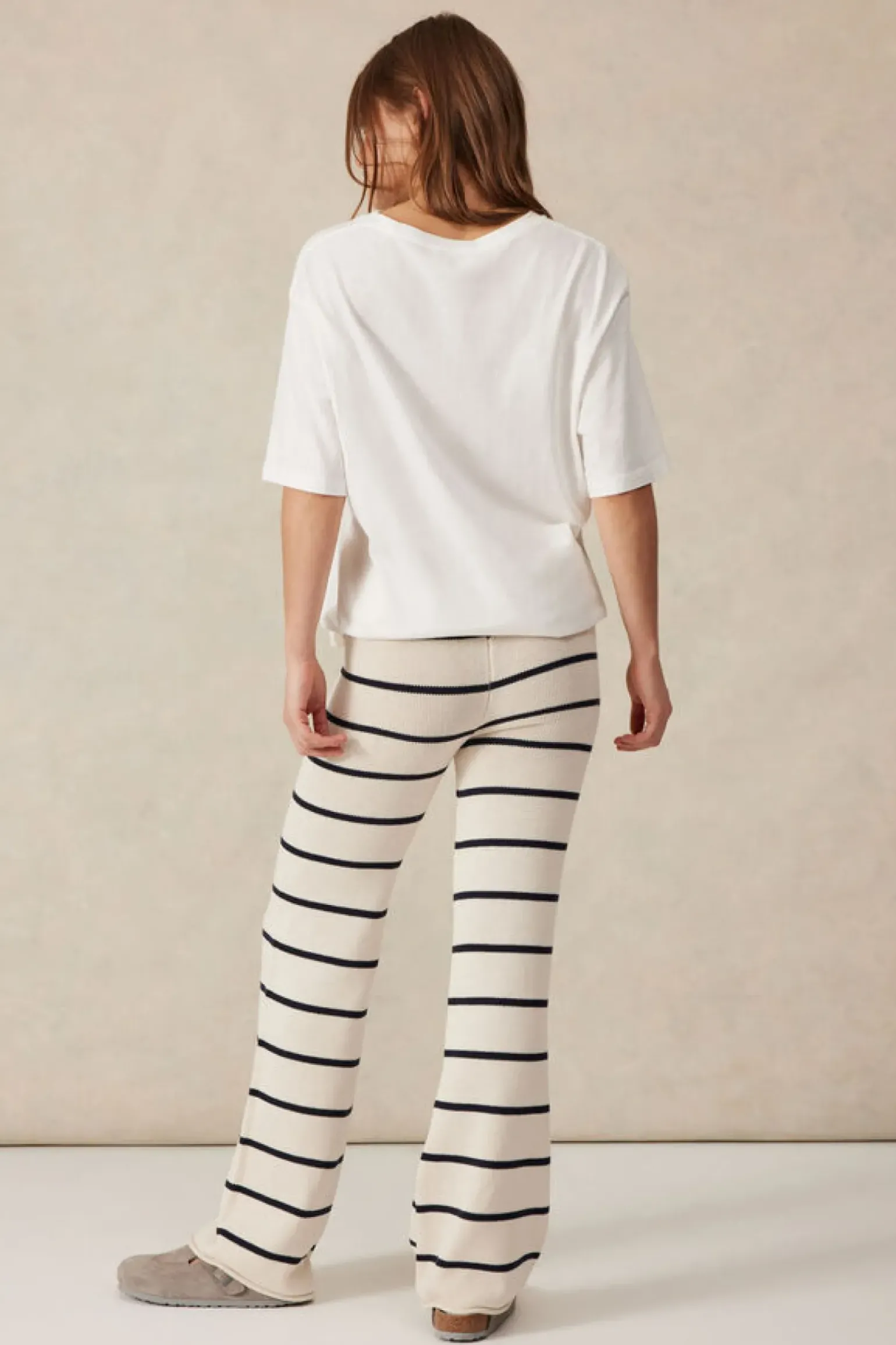 Ceres Life Bootleg Knit Pant - Ecru/Navy Stripe