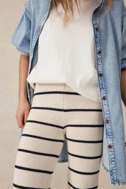 Ceres Life Bootleg Knit Pant - Ecru/Navy Stripe