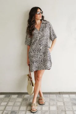 Ceres Life Boxy Shirt Dress - Leopard Linen Blend