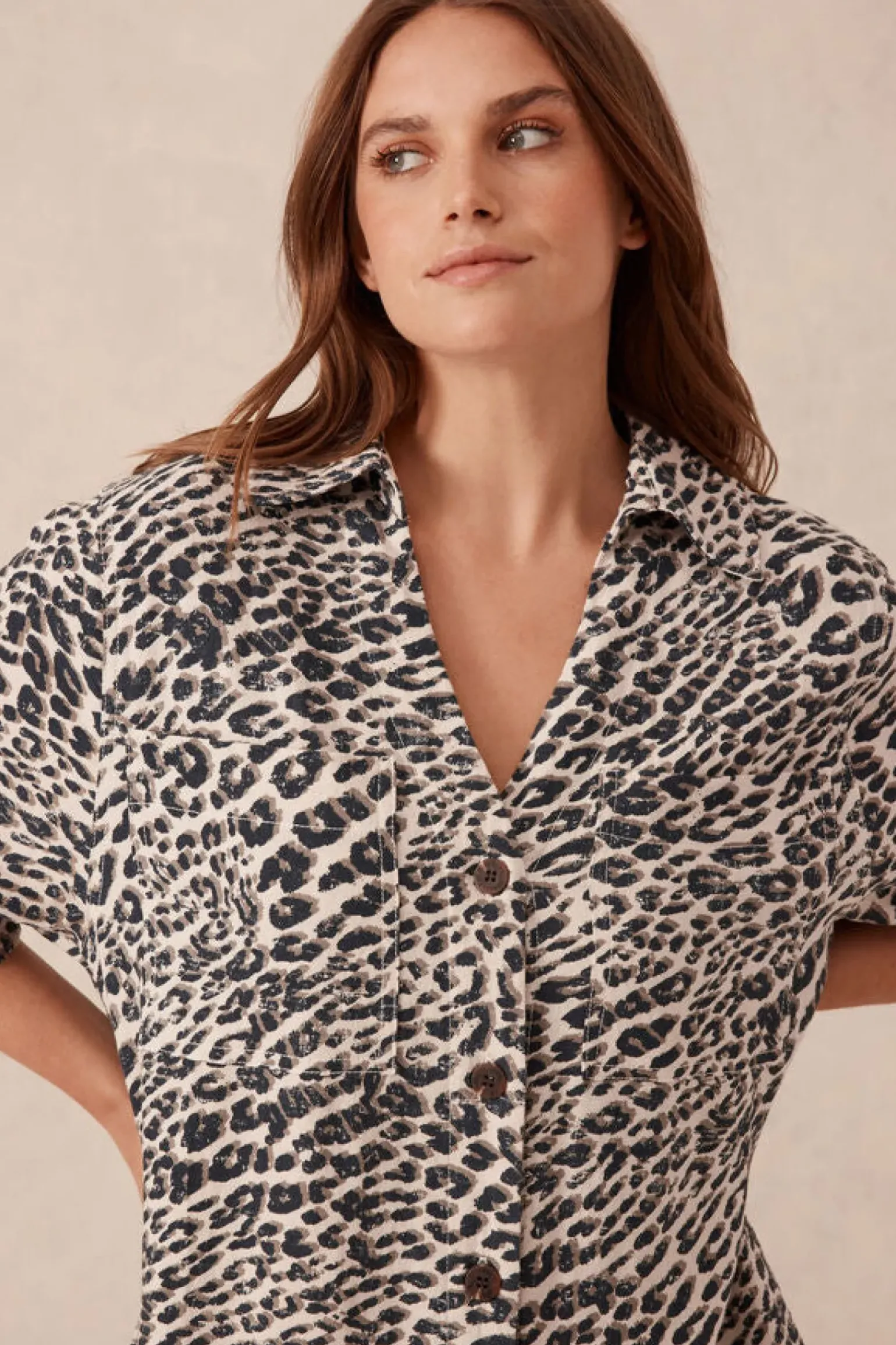 Ceres Life Boxy Shirt Dress - Leopard Linen Blend