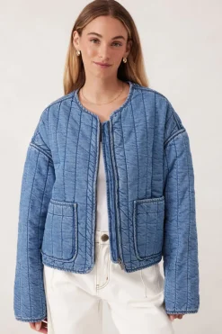 Ceres Life Comfy Quilted Boxy Jacket - Worn Blue