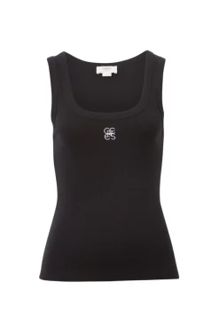 Ceres Life Contour Rib Scoop Tank - Black/White Monogram Embroidery