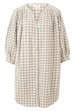 Ceres Life Crinkle Mini Dress - Fig Green/White Gingham