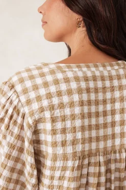 Ceres Life Crinkle Mini Dress - Fig Green/White Gingham