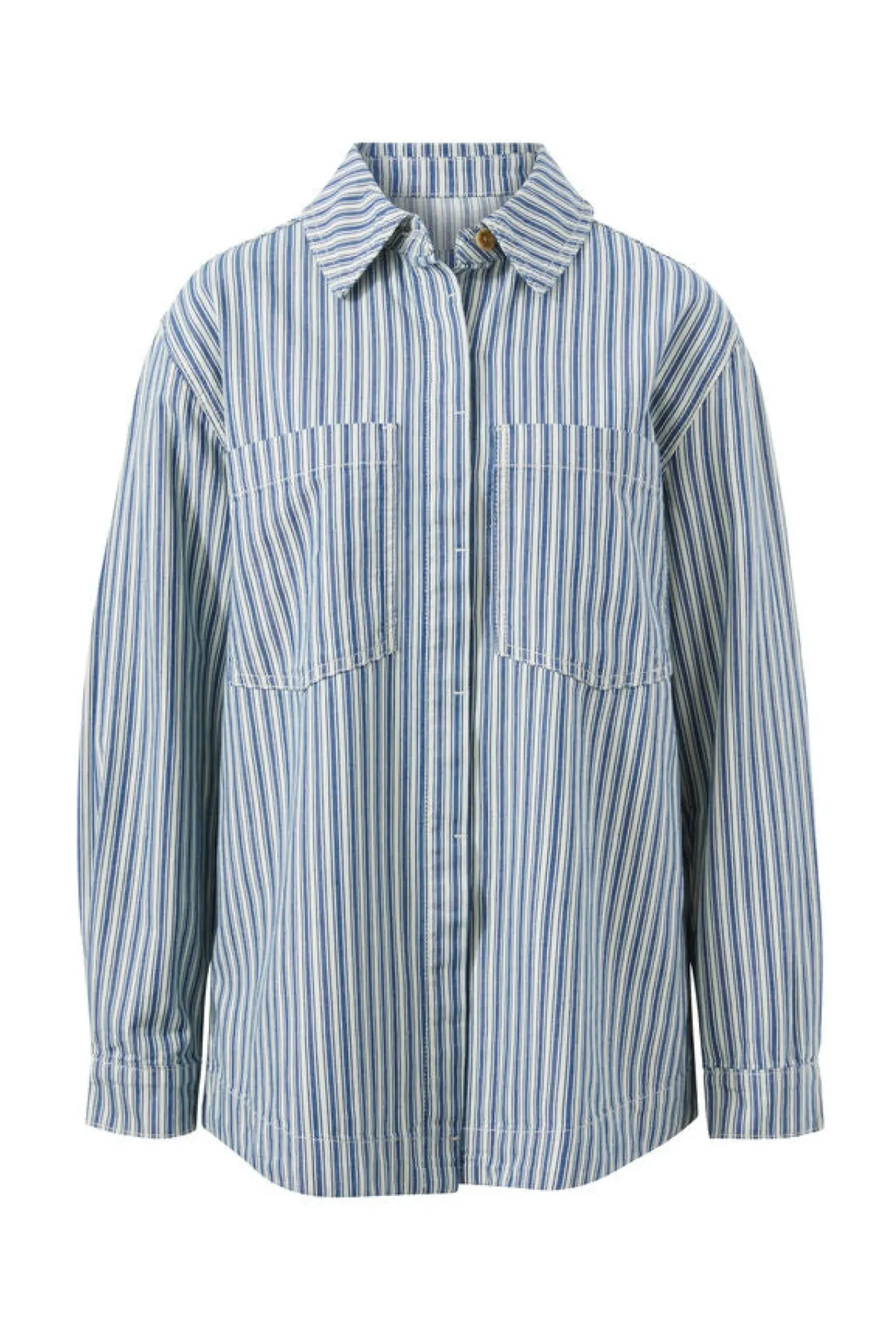 Ceres Life Curved Hem Shacket - Lagoon Blue Stripe