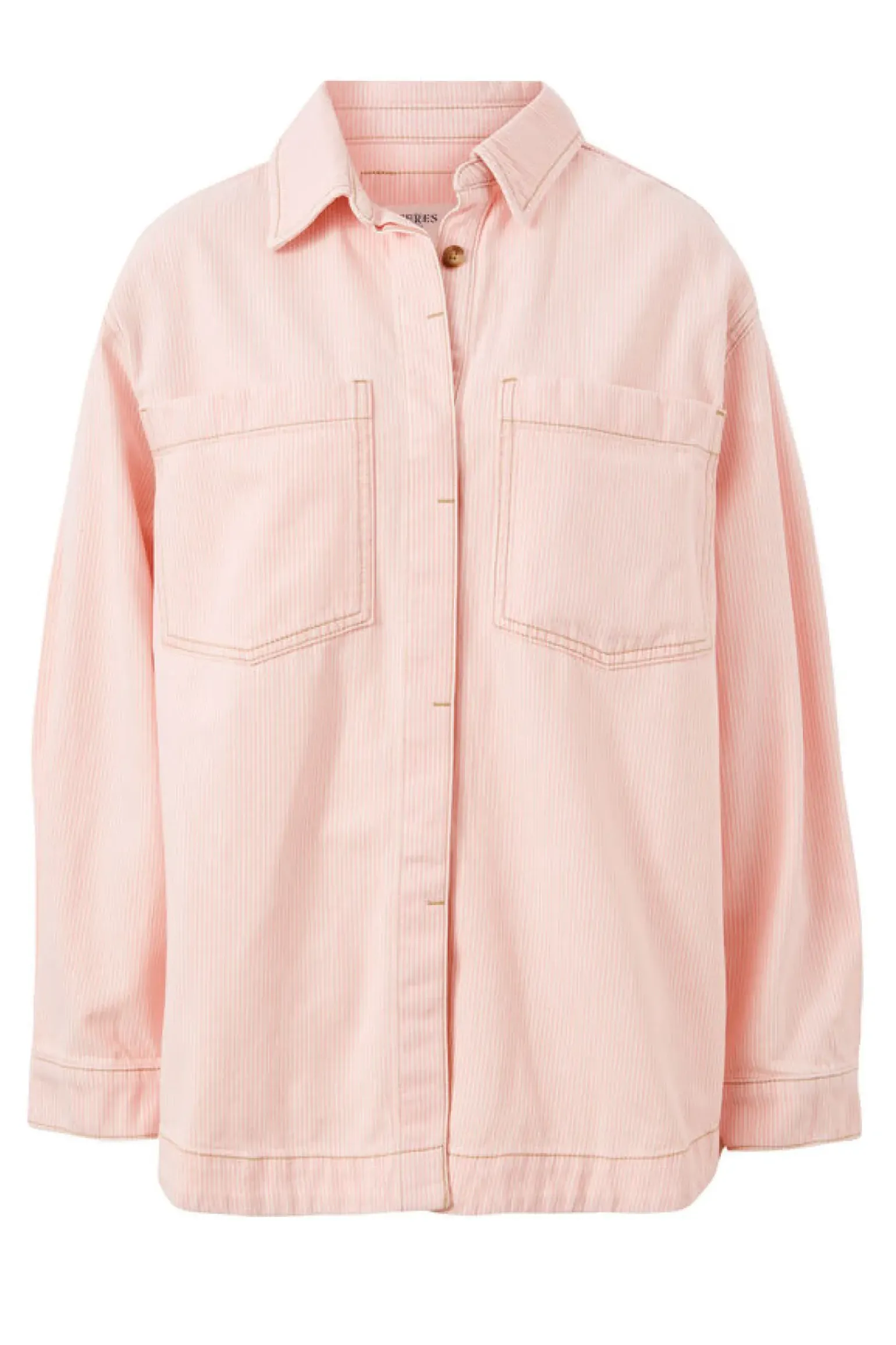Ceres Life Curved Hem Shacket - Washed Coral Stripe