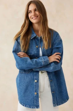 Ceres Life Denim Side Pocket Shacket - Fresh Indigo