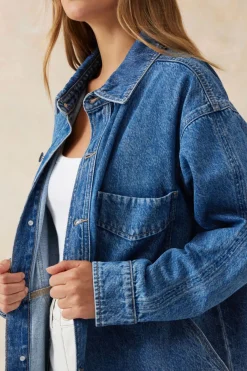 Ceres Life Denim Side Pocket Shacket - Fresh Indigo