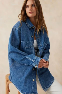 Ceres Life Denim Side Pocket Shacket - Fresh Indigo