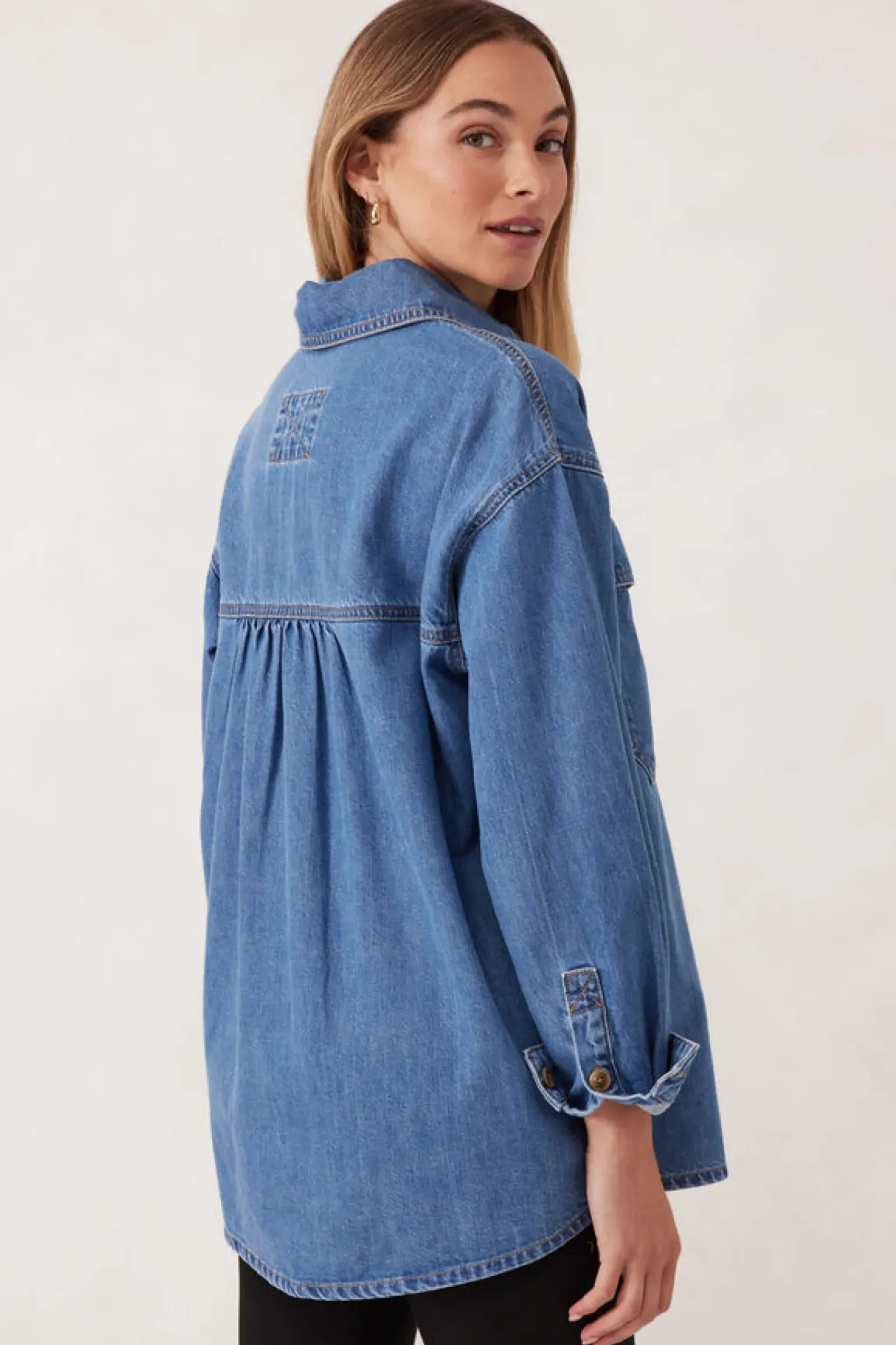 Ceres Life Essentials Denim Shirt- Mid Blue Wash