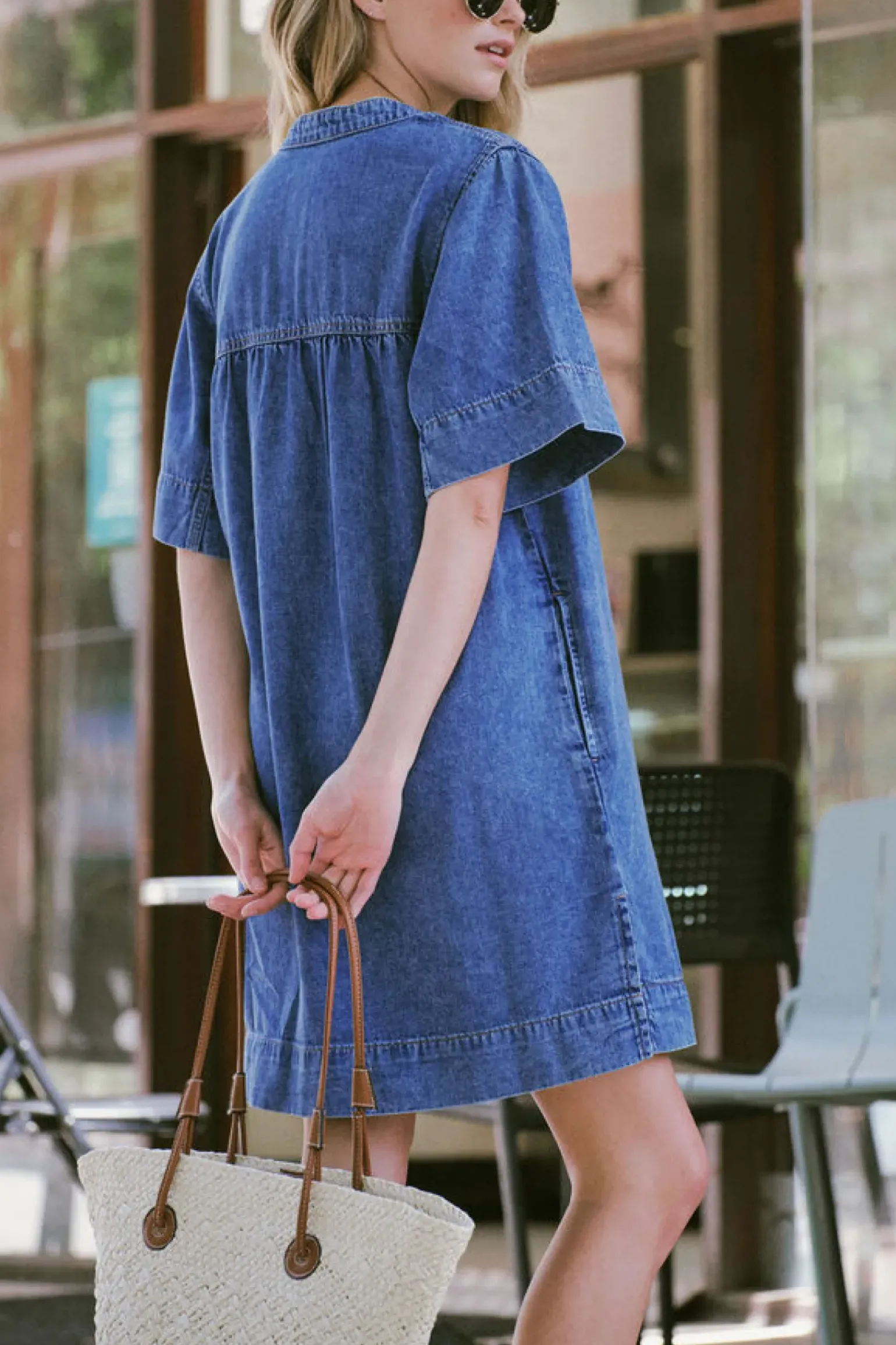 Ceres Life Half Placket Tunic Dress - Fresh Indigo
