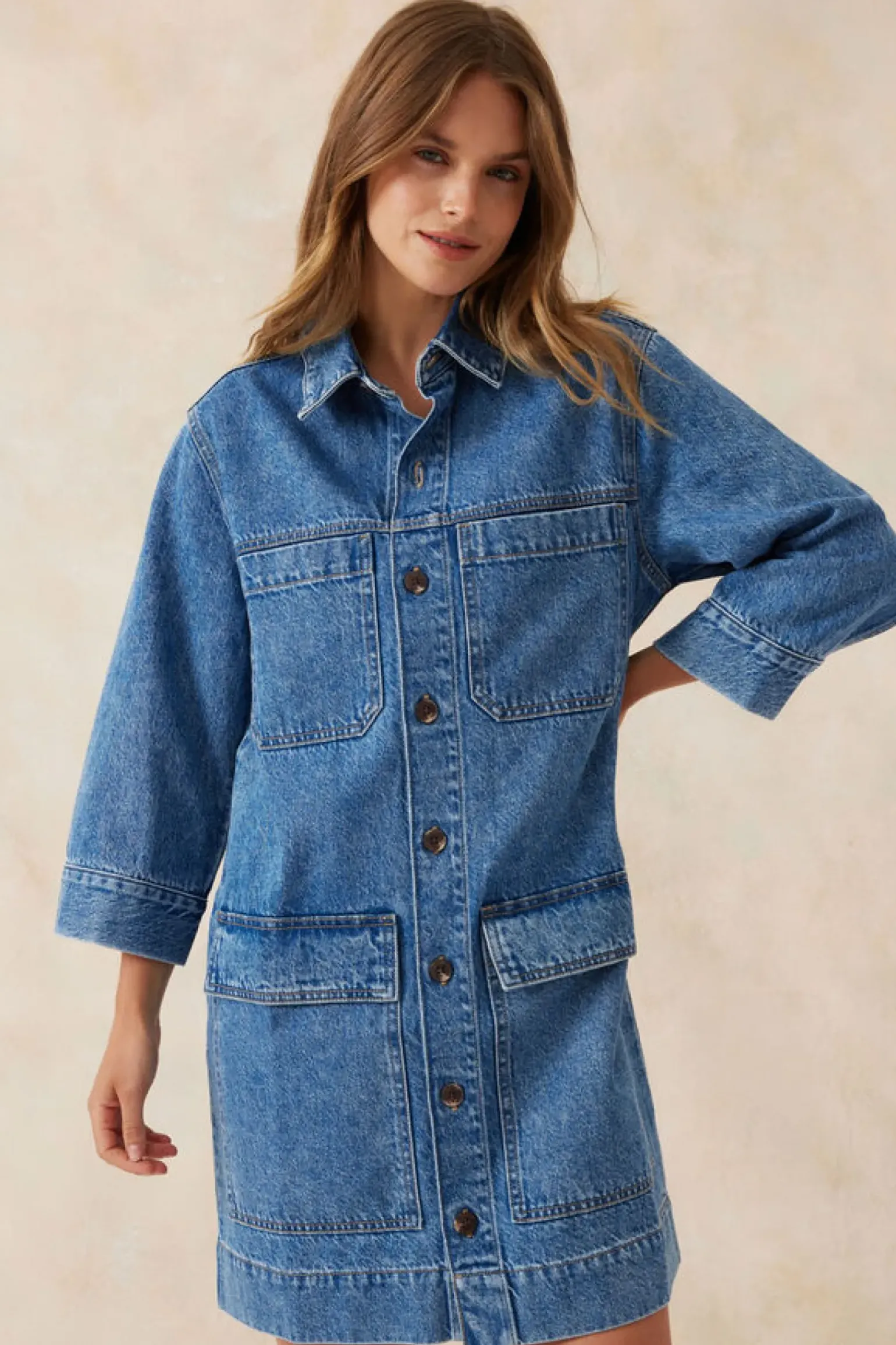 Ceres Life Half Sleeve Boxy Shirt Dress - Fresh Indigo Denim