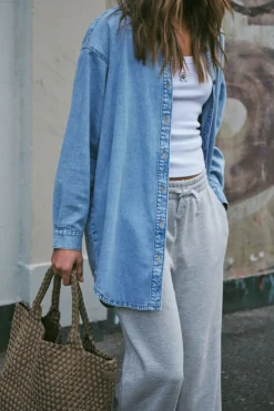 Ceres Life Longline Denim Shirt - Vintage blue