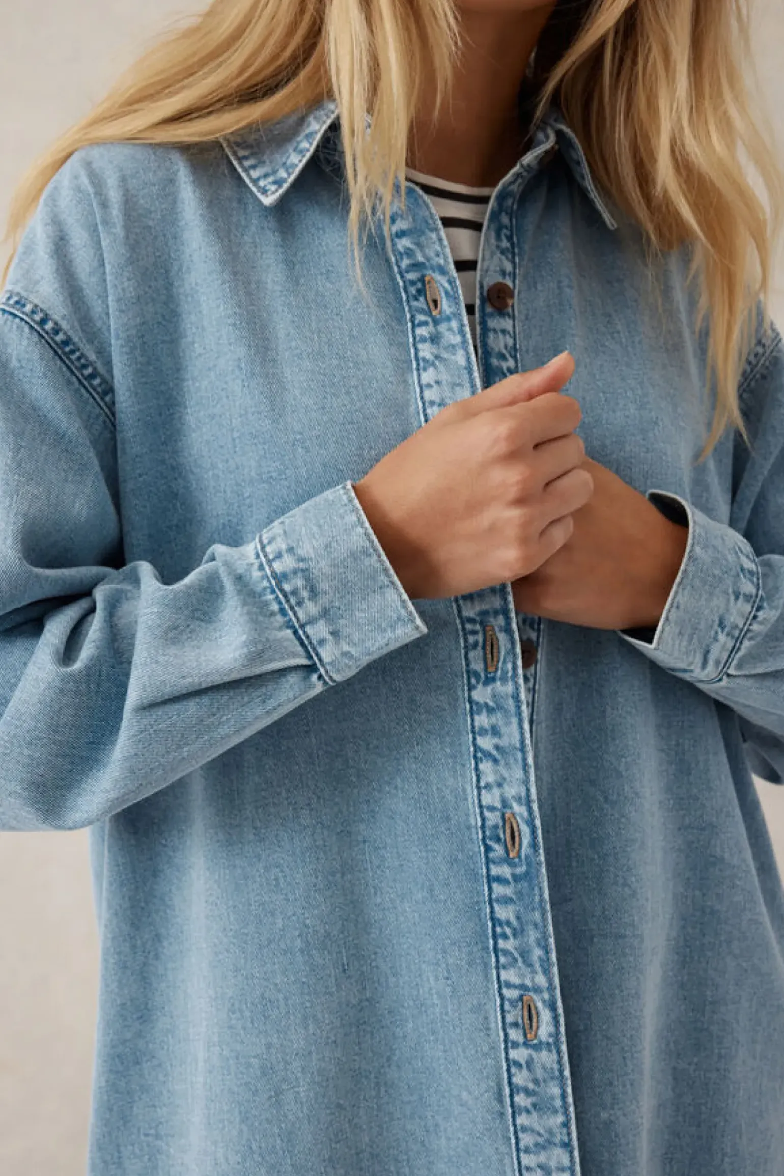 Ceres Life Longline Denim Shirt - Vintage blue