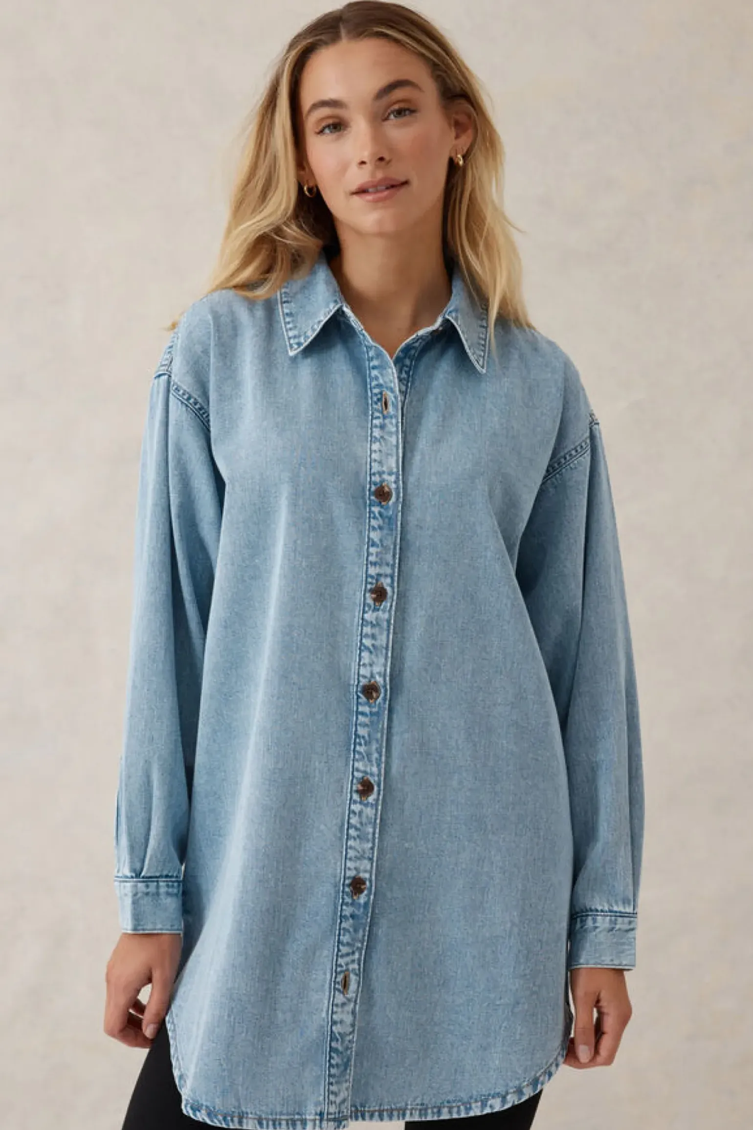 Ceres Life Longline Denim Shirt - Vintage blue