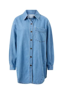 Ceres Life Longline Panelled Denim Shirt - Mid Vintage Blue