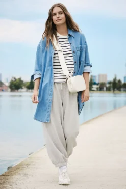 Ceres Life Longline Panelled Denim Shirt - Mid Vintage Blue