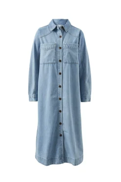 Ceres Life Long Sleeve Yoke Detail Midi Dress - Vintage Blue