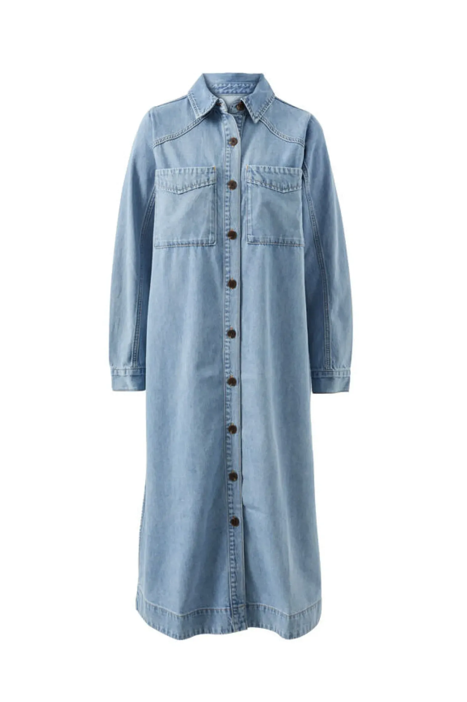 Ceres Life Long Sleeve Yoke Detail Midi Dress - Vintage Blue