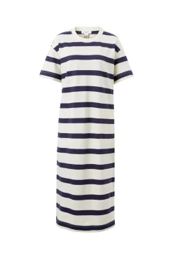 Ceres Life Midi Terry Dress - White Navy Bold Stripe
