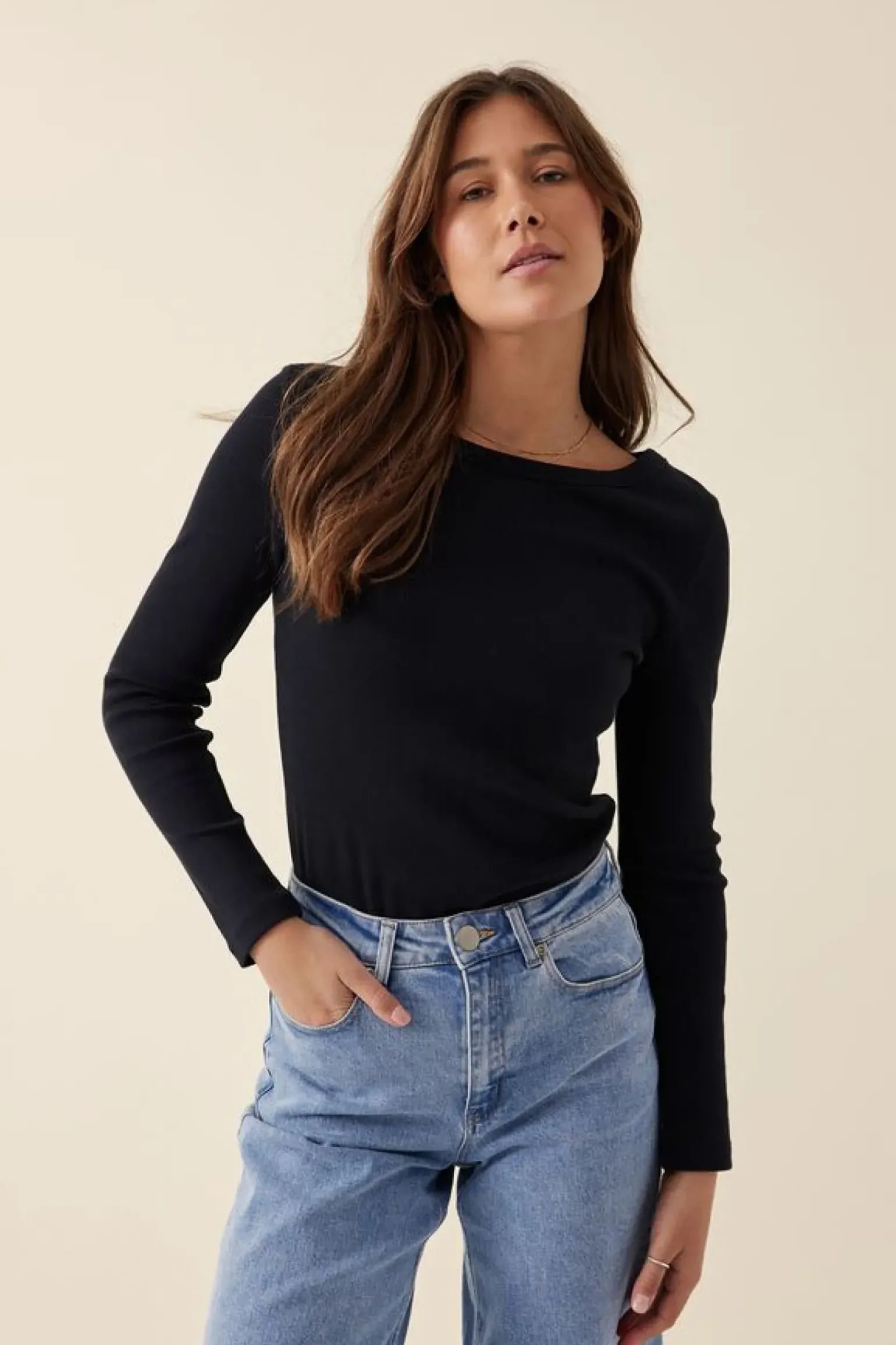 Ceres Life Organic Rib Long Sleeve Top - Black