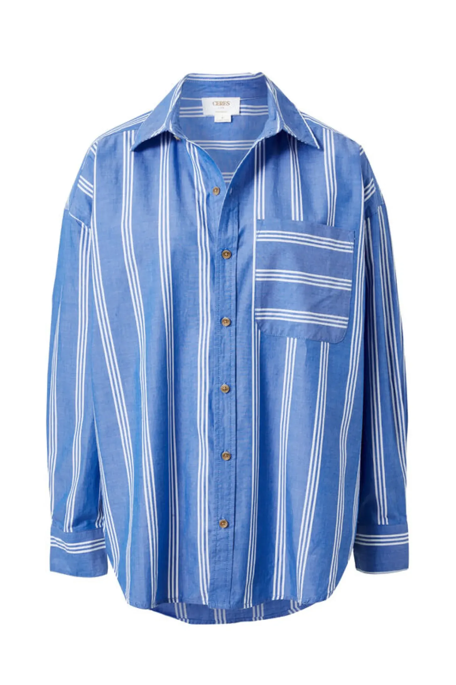 Ceres Life Oversized Organic Cotton Poplin Shirt - Blue White Triple Stripe