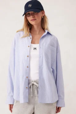 Ceres Life Oversized Poplin Shirt - White Heritage Blue Stripe