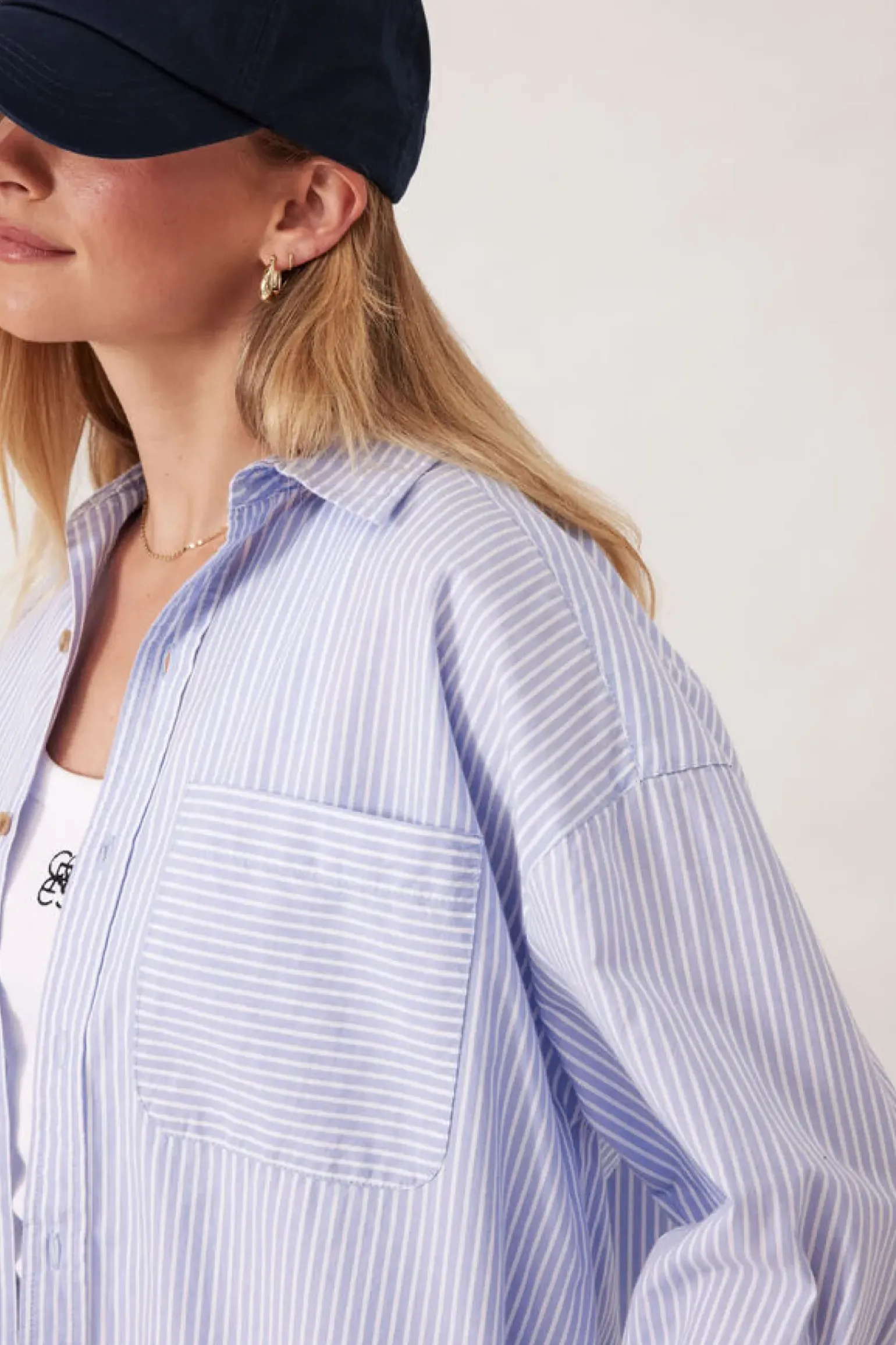 Ceres Life Oversized Poplin Shirt - White Heritage Blue Stripe