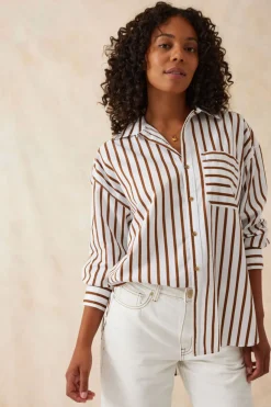 Ceres Life Oversized Poplin Shirt - White Biscuit Stripe