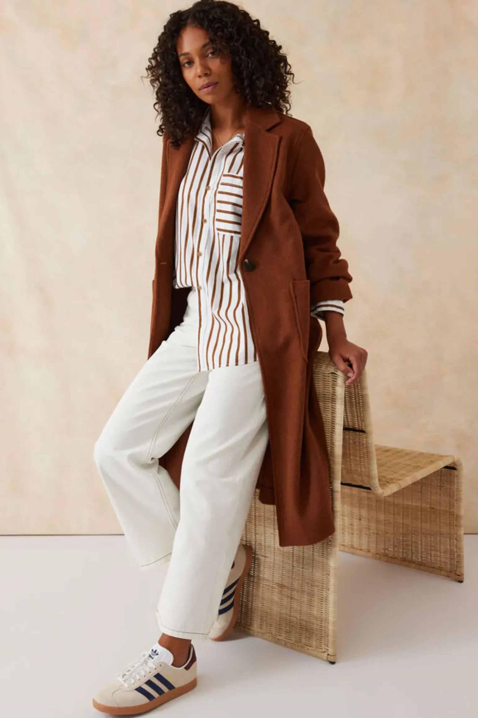 Ceres Life Oversized Poplin Shirt - White Biscuit Stripe