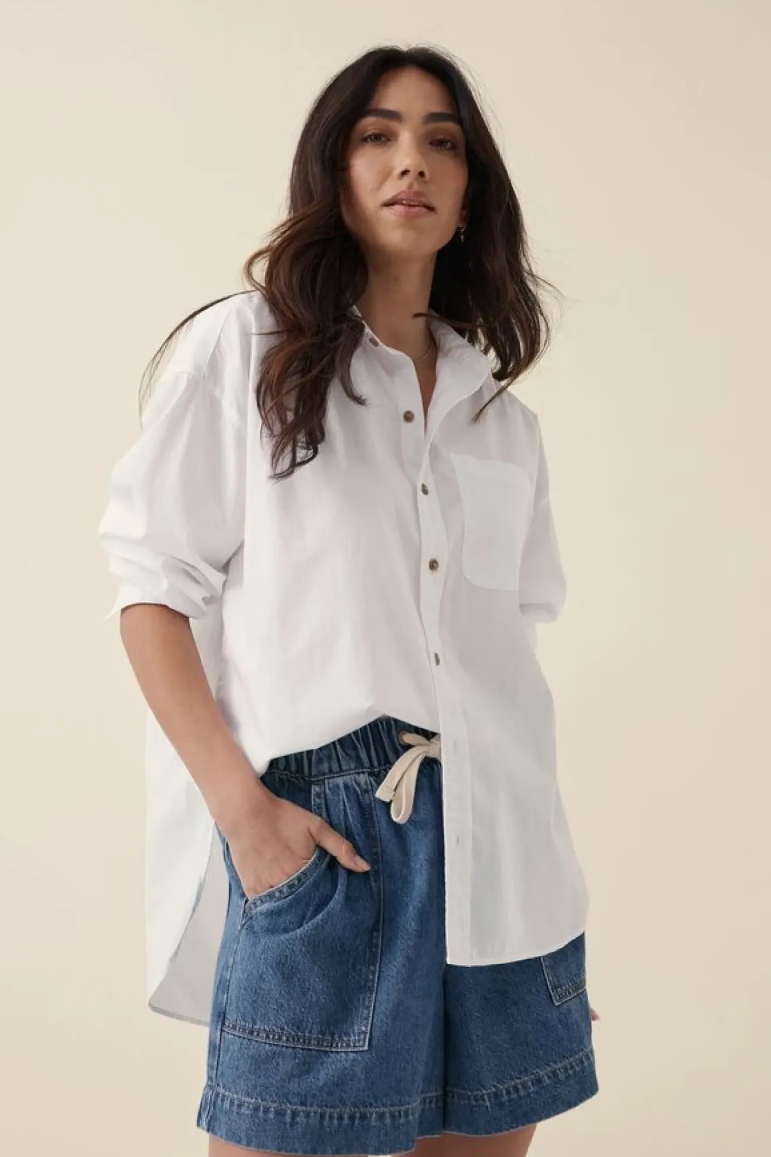Ceres Life Oversized Poplin Shirt - White