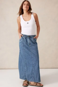 Ceres Life Panelled Maxi Skirt - Worn Blue Denim