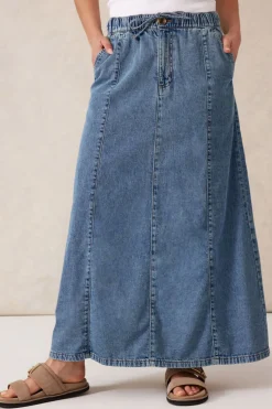 Ceres Life Panelled Maxi Skirt - Worn Blue Denim