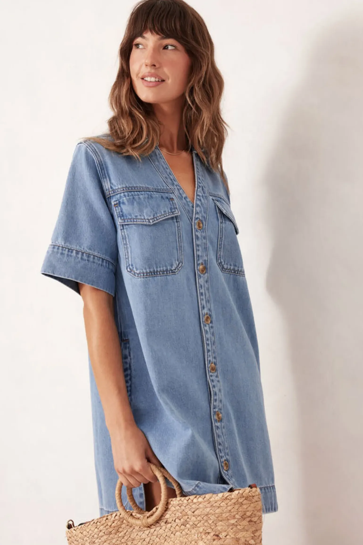 Ceres Life Relaxed Shirt Dress - Mid Vintage Blue