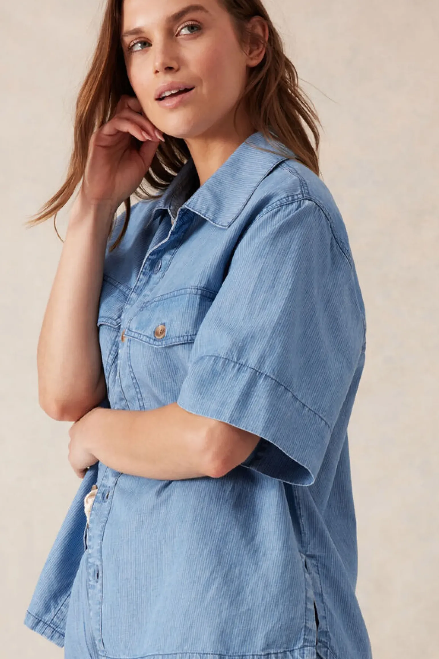 Ceres Life Relaxed Short Sleeve Shirt - Vintage Blue Pinstripe