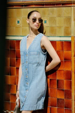 Ceres Life Seamed Mini Shift Dress - Mid Vintage Blue